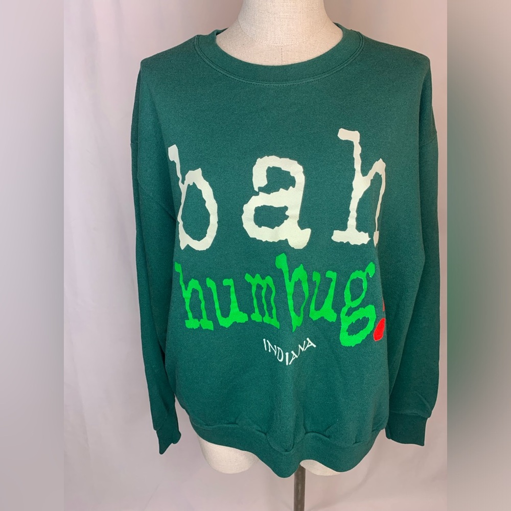 BAH HUMBUG ugly Christmas sweater large Indiana state holiday pullover vintage